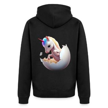 Einhorn aus dem Ei - Unisex Premium Bio Zip Hoodie - Schwarz - Hinten - Nico (187cm)