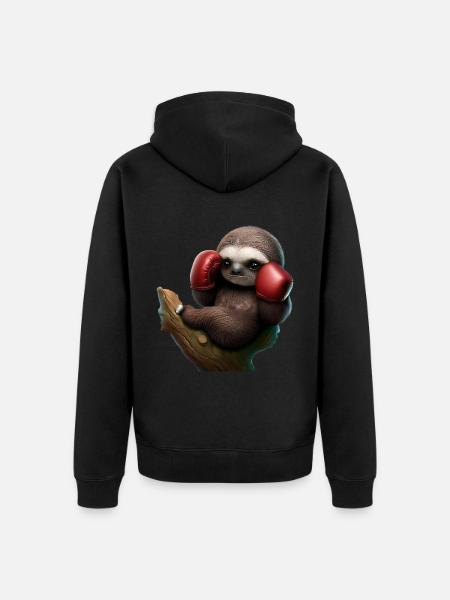 Boxing sloth on tree - Unisex Premium Organic Zip Hoodie - black