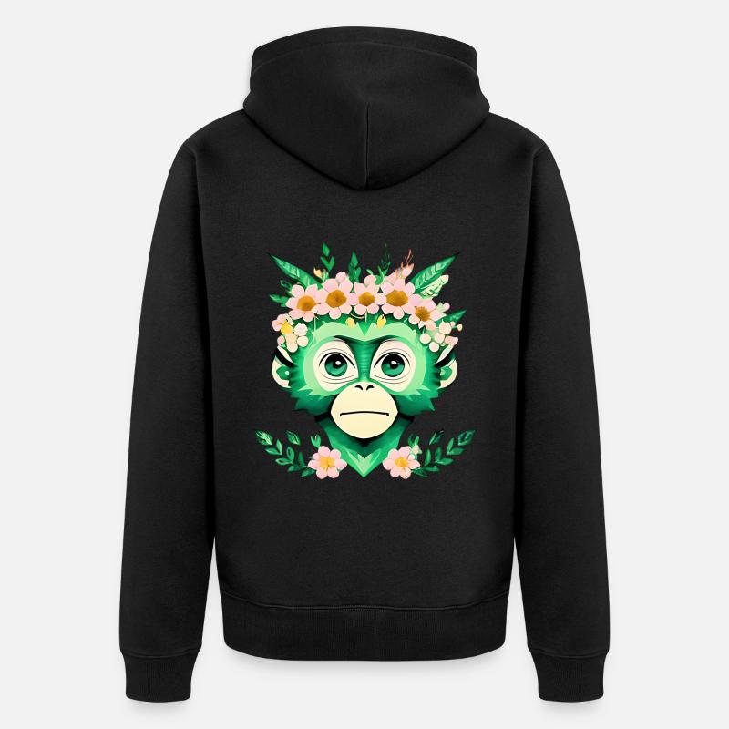 Blumiger Affenfreund - Unisex Premium Bio Zip Hoodie - Schwarz