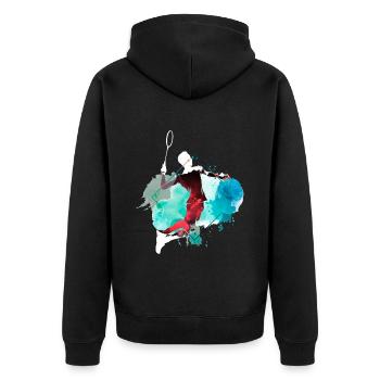Badminton Federball Sport Spieler Bunt Vintage - Unisex Premium Bio Zip Hoodie - Schwarz - Hinten - Nico (187cm)