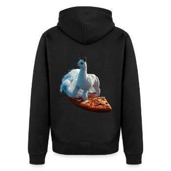 Pizza Wellen Alpaka Surfer - Unisex Premium Bio Zip Hoodie - Schwarz - Hinten - Nico (187cm)