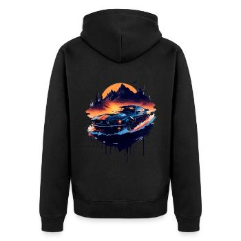 Klassischer Sportwagen - Unisex Premium Bio Zip Hoodie - Schwarz - Hinten - Nico (187cm)