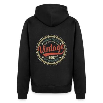 Jahrgang 2007 Retro Jubiläum 2007 - Unisex Premium Bio Zip Hoodie - Schwarz - Hinten - Nico (187cm)