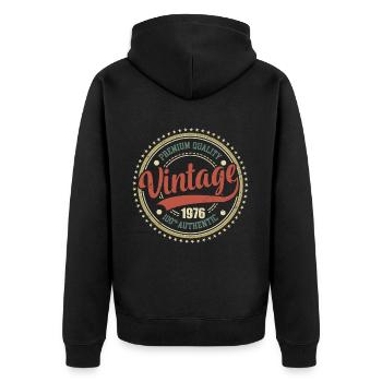 Vintage 1976 Retro Anniversary 1976 - Unisex Premium Organic Zip Hoodie - black - Back - Nico (187cm)