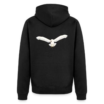 Möwe mit Pistolen - Unisex Premium Bio Zip Hoodie - Schwarz - Hinten - Nico (187cm)