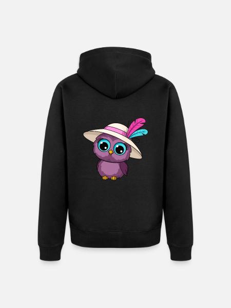 Eule Mit Hut - Unisex Premium Bio Zip Hoodie - Schwarz