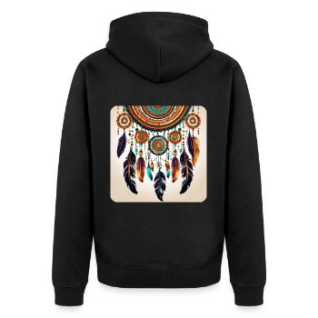 Spiritueller Traumfänger - Unisex Premium Bio Zip Hoodie - Schwarz - Hinten - Nico (187cm)