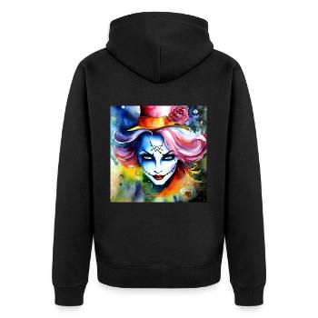 Cooles Harlequin Poker Gothic Mädchen - Unisex Premium Bio Zip Hoodie - Schwarz - Hinten - Nico (187cm)