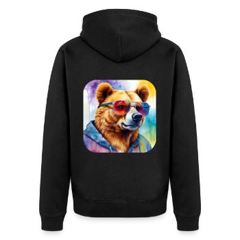 Cool bear with sunglasses - Unisex Premium Organic Zip Hoodie - black - Back - Nico (187cm)