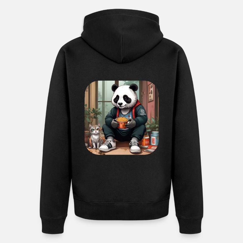 Panda cool avec chat - Veste à capuche bio Premium Unisexe - noir