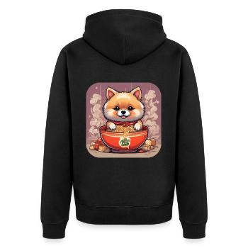 Niedlicher Hund mit Ramen Nudeln - Unisex Premium Bio Zip Hoodie - Schwarz - Hinten - Nico (187cm)
