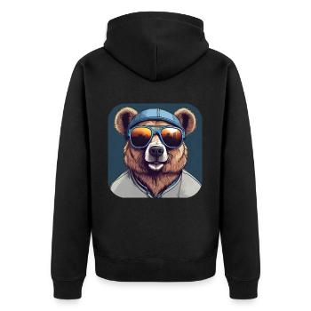 Cool bear with sunglasses - Unisex Premium Organic Zip Hoodie - black - Back - Nico (187cm)