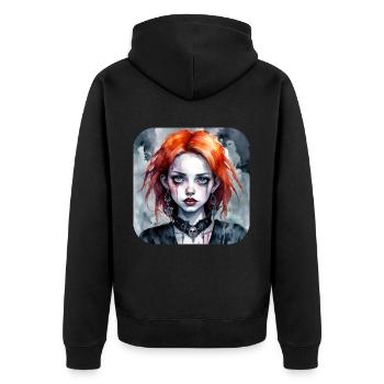 Fille punk gothique cool aux cheveux roux - Veste à capuche bio Premium Unisexe - noir - Dos - Nico (187cm)