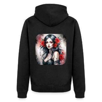 Fille punk gothique cool avec des roses rouges - Veste à capuche bio Premium Unisexe - noir - Dos - Nico (187cm)