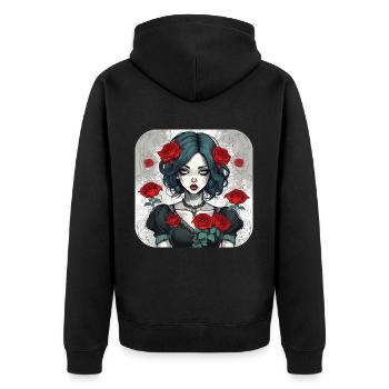 Fille punk gothique cool avec des roses rouges - Veste à capuche bio Premium Unisexe - noir - Dos - Nico (187cm)