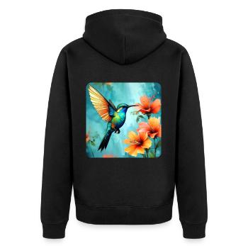 Beau colibri avec des fleurs - Veste à capuche bio Premium Unisexe - noir - Dos - Nico (187cm)