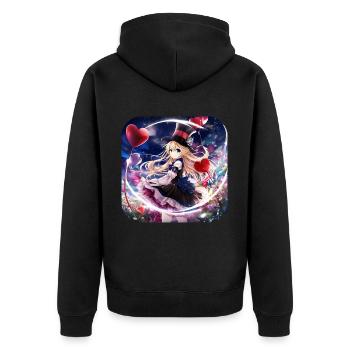 Cooles Girl mit Herzchen - Unisex Premium Bio Zip Hoodie - Schwarz - Hinten - Nico (187cm)