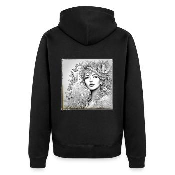 Romantisches Mädchen mit Blumen und Schmetterlinge - Unisex Premium Bio Zip Hoodie - Schwarz - Hinten - Nico (187cm)