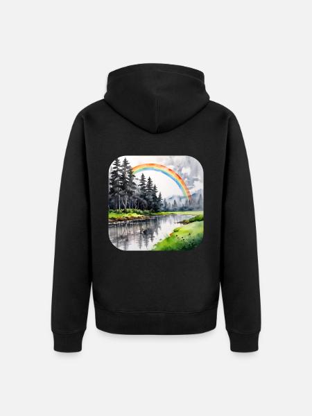 Landschaft mit Regenbogen - Unisex Premium Bio Zip Hoodie - Schwarz