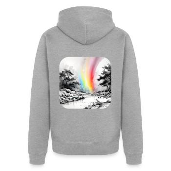 Paysage avec arc-en-ciel - Veste à capuche bio Premium Unisexe - gris chiné - Dos - Nico (187cm)
