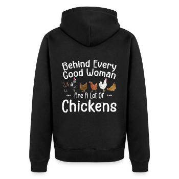 Behind Every Good Woman Are A Lot Of Chickens - Veste à capuche bio Premium Unisexe - noir - Dos - Nico (187cm)