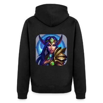 Stolze Fantasy Elfenkriegerin - Unisex Premium Bio Zip Hoodie - Schwarz - Hinten - Nico (187cm)