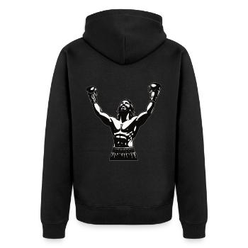 Boxer mit Siegerpose - cooles Boxing Design - Unisex Premium Bio Zip Hoodie - Schwarz - Hinten - Nico (187cm)