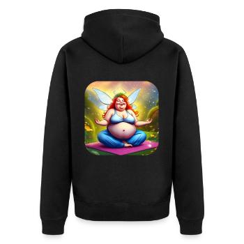 Dicke niedliche Yoga Fee in Buddha Position - Unisex Premium Bio Zip Hoodie - Schwarz - Hinten - Nico (187cm)