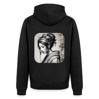 Cooles Fantasy Girl - Unisex Premium Bio Zip Hoodie - Schwarz - Hinten - Nico (187cm)