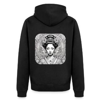 Anmutige Geisha - Unisex Premium Bio Zip Hoodie - Schwarz - Hinten - Nico (187cm)