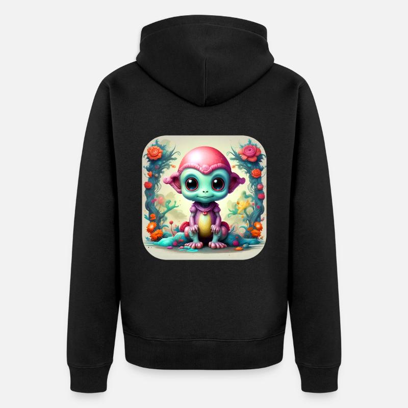 Alien mignon de science-fiction - Veste à capuche bio Premium Unisexe - noir