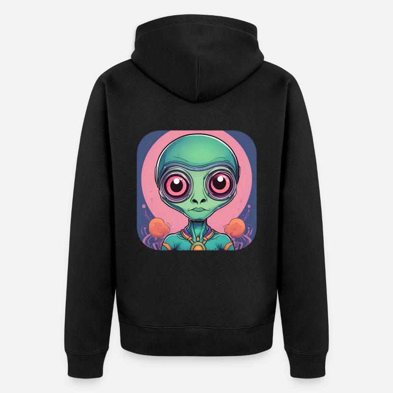 Alien mignon de science-fiction - Veste à capuche bio Premium Unisexe - noir