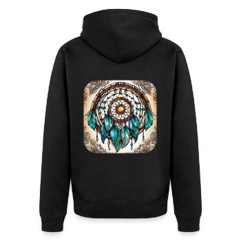 Spiritueller Traumfänger - Unisex Premium Bio Zip Hoodie - Schwarz - Hinten - Nico (187cm)