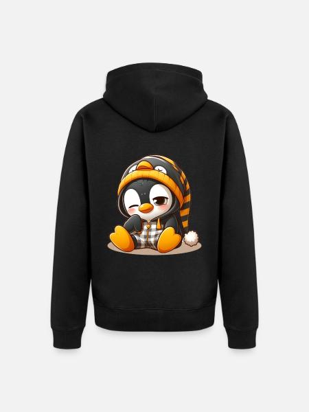 Tired Penguin - Unisex Premium Organic Zip Hoodie - black