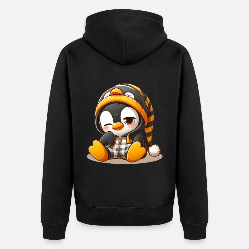 Müder Pinguin - Unisex Premium Bio Zip Hoodie - Schwarz