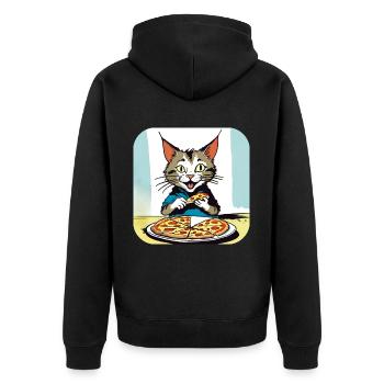 Katze loves Pizza - Unisex Premium Bio Zip Hoodie - Schwarz - Hinten - Nico (187cm)