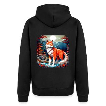 Asiatischer Fuchs - Unisex Premium Bio Zip Hoodie - Schwarz - Hinten - Nico (187cm)