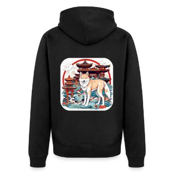 Asiatischer Fuchs - Unisex Premium Bio Zip Hoodie - Schwarz - Hinten - Nico (187cm)