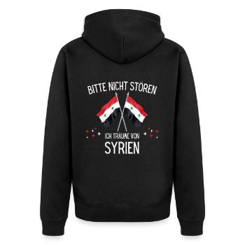 Bitte Nicht Stören Ich Träume Von Syrien - Unisex Premium Bio Zip Hoodie - Schwarz - Hinten - Nico (187cm)