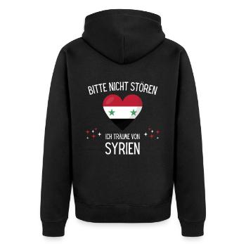 Bitte Nicht Stören Ich Träume Von Syrien - Unisex Premium Bio Zip Hoodie - Schwarz - Hinten - Nico (187cm)