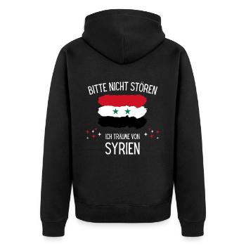 Bitte Nicht Stören Ich Träume Von Syrien - Unisex Premium Bio Zip Hoodie - Schwarz - Hinten - Nico (187cm)