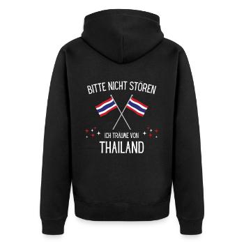 Bitte nicht stören ich träume von Thailand - Unisex Premium Bio Zip Hoodie - Schwarz - Hinten - Nico (187cm)