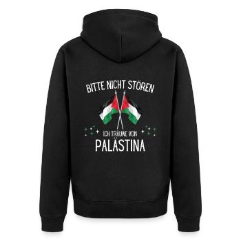 Bitte Nicht Stören Ich Träume Von Palästina - Unisex Premium Bio Zip Hoodie - Schwarz - Hinten - Nico (187cm)