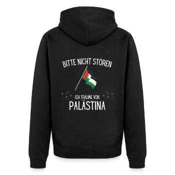 Bitte Nicht Stören Ich Träume Von Palästina - Unisex Premium Bio Zip Hoodie - Schwarz - Hinten - Nico (187cm)