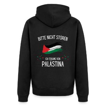 Bitte Nicht Stören Ich Träume Von Palästina - Unisex Premium Bio Zip Hoodie - Schwarz - Hinten - Nico (187cm)
