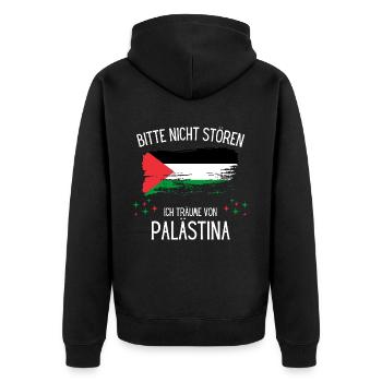 Bitte Nicht Stören Ich Träume Von Palästina - Unisex Premium Bio Zip Hoodie - Schwarz - Hinten - Nico (187cm)