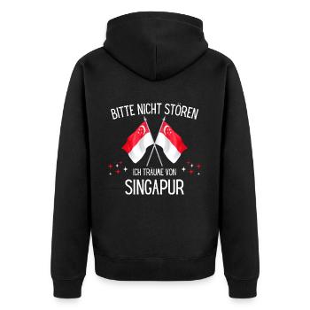 Bitte Nicht Stören Ich Träume Von Singapur - Unisex Premium Bio Zip Hoodie - Schwarz - Hinten - Nico (187cm)