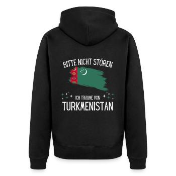 Bitte nicht stören ich träume von Turkmenistan - Unisex Premium Bio Zip Hoodie - Schwarz - Hinten - Nico (187cm)