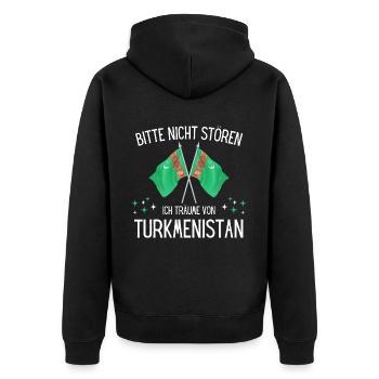 Bitte nicht stören ich träume von Turkmenistan - Unisex Premium Bio Zip Hoodie - Schwarz - Hinten - Nico (187cm)