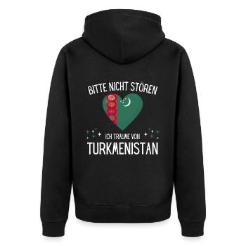 Bitte nicht stören ich träume von Turkmenistan - Unisex Premium Bio Zip Hoodie - Schwarz - Hinten - Nico (187cm)